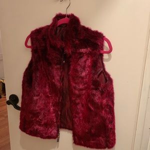 Guess red faux fur vest